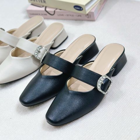  Sục 4cm gót trụ mũi vuông nhỏ phối quai ngang khóa - MS: C4-64001 