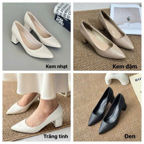  Giày Đồng Phục - Giày Công Sở Cao gót 5p gót trụ mũi nhọn trơn - MS: C5-22020 