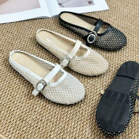  Rọ sục lưới đính đá mũi tròn phối quai ngang khóa cài - MS: RX-01026 