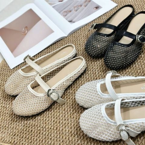  Rọ sục lưới đính đá mũi tròn phối quai ngang khóa cài - MS: RX-01026 