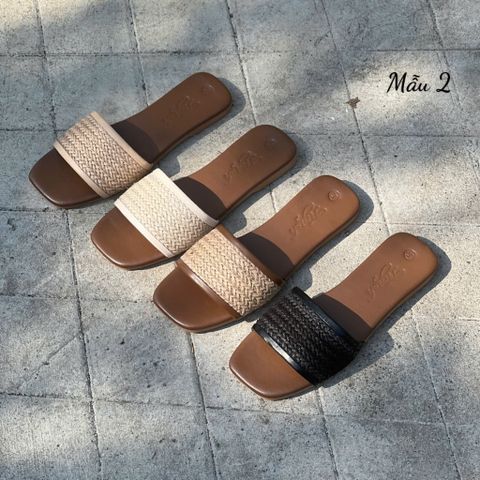  Dép xẹp mũi vuông quai ngang vải bố viền si - MS: DX-63084 