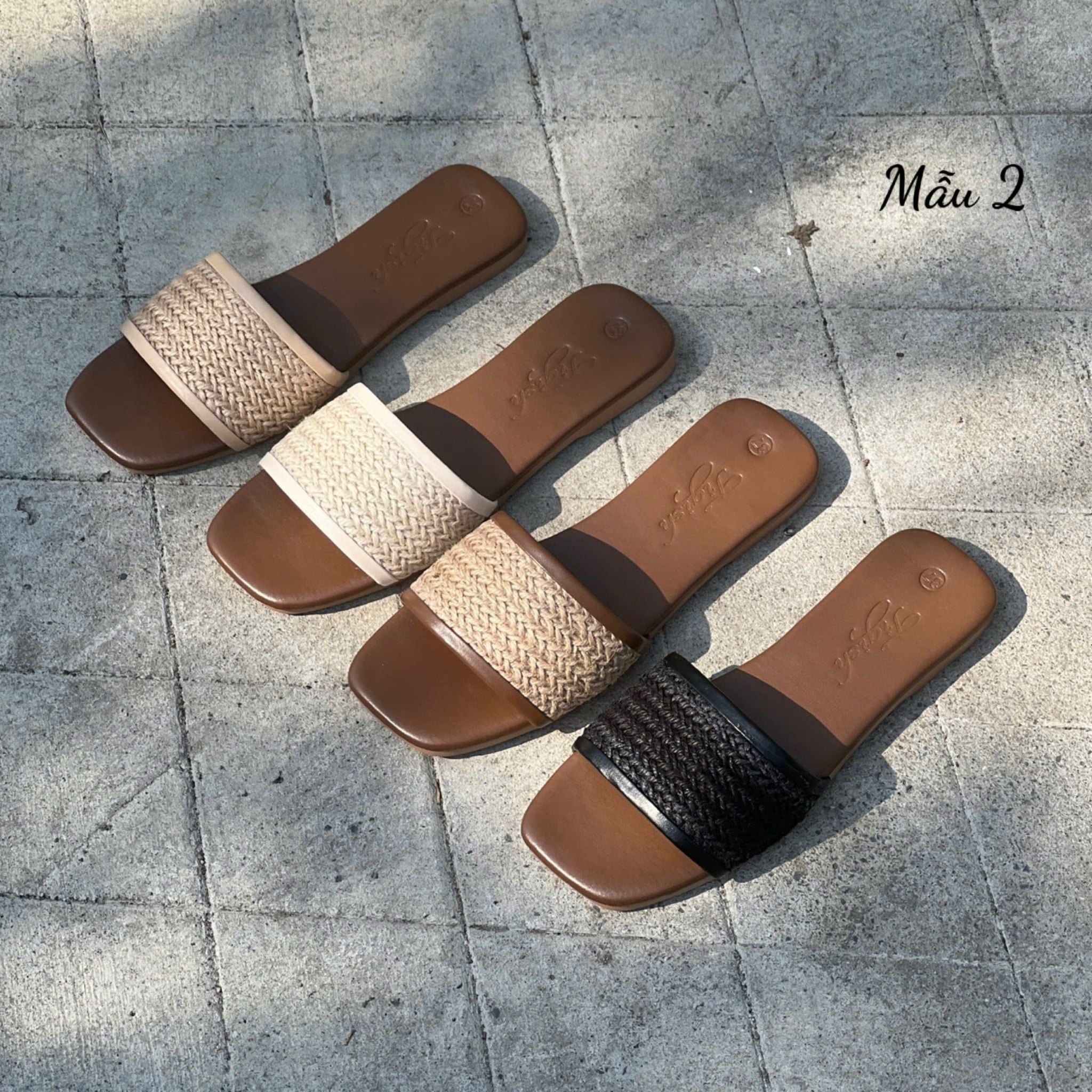 Dép xẹp mũi vuông quai ngang vải bố viền si - MS: DX-63084