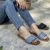 Dép xẹp mũi vuông quai ngang vải may chỉ - MS: DX-63085