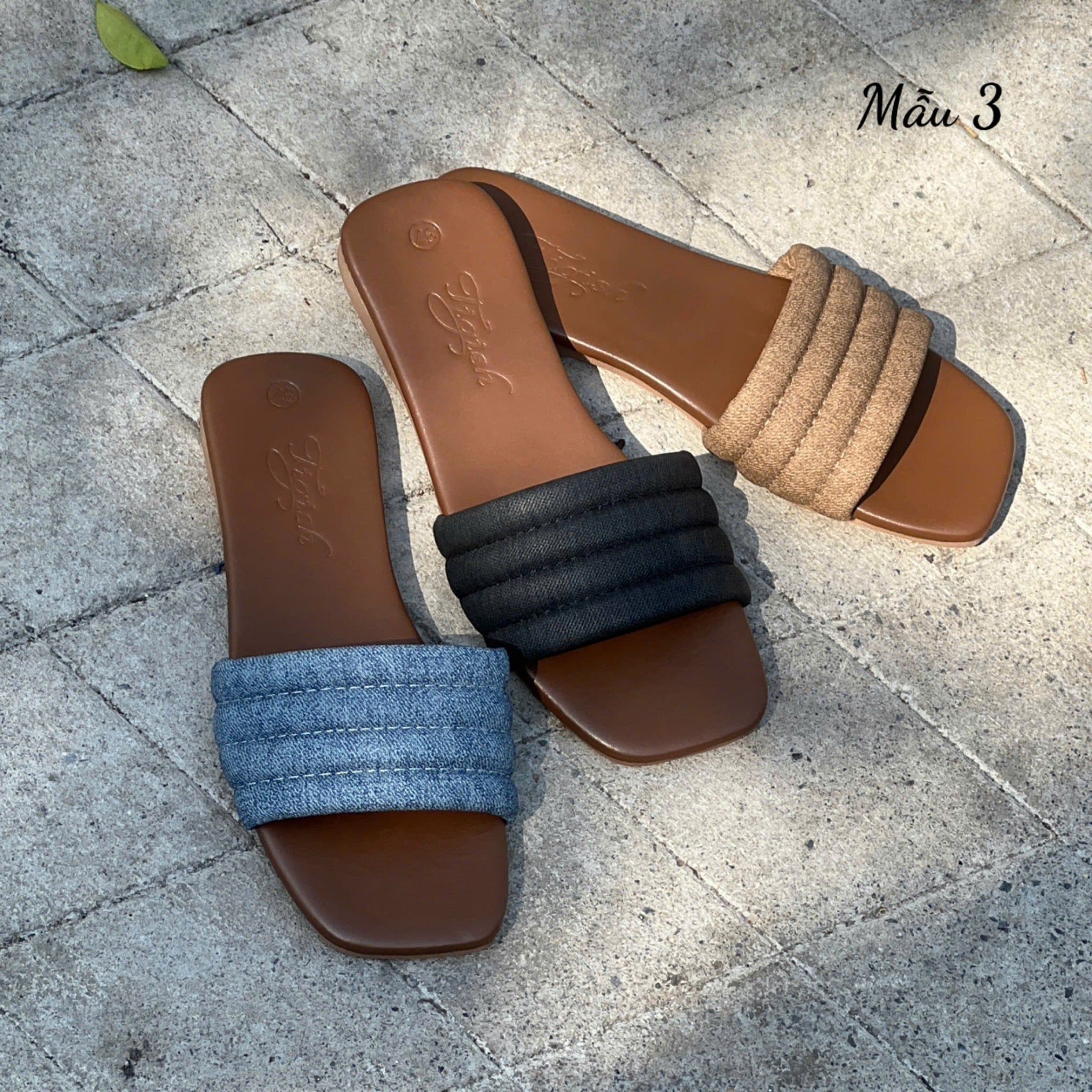 Dép xẹp mũi vuông quai ngang vải may chỉ - MS: DX-63085