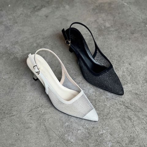  Cao gót 7cm gót nhỏ mũi nhọn quai lưới vá mũi cổ vuông viền si hậu hở khóa - MS: C7-10029 