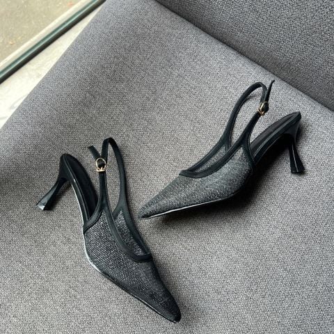  Cao gót 7cm gót nhỏ mũi nhọn quai lưới vá mũi cổ vuông viền si hậu hở khóa - MS: C7-10029 