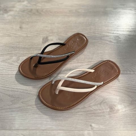  Dép xẹp mũi tròn xỏ ngón 3 quai chéo phối 1 quai đá - MS: DX-63087 