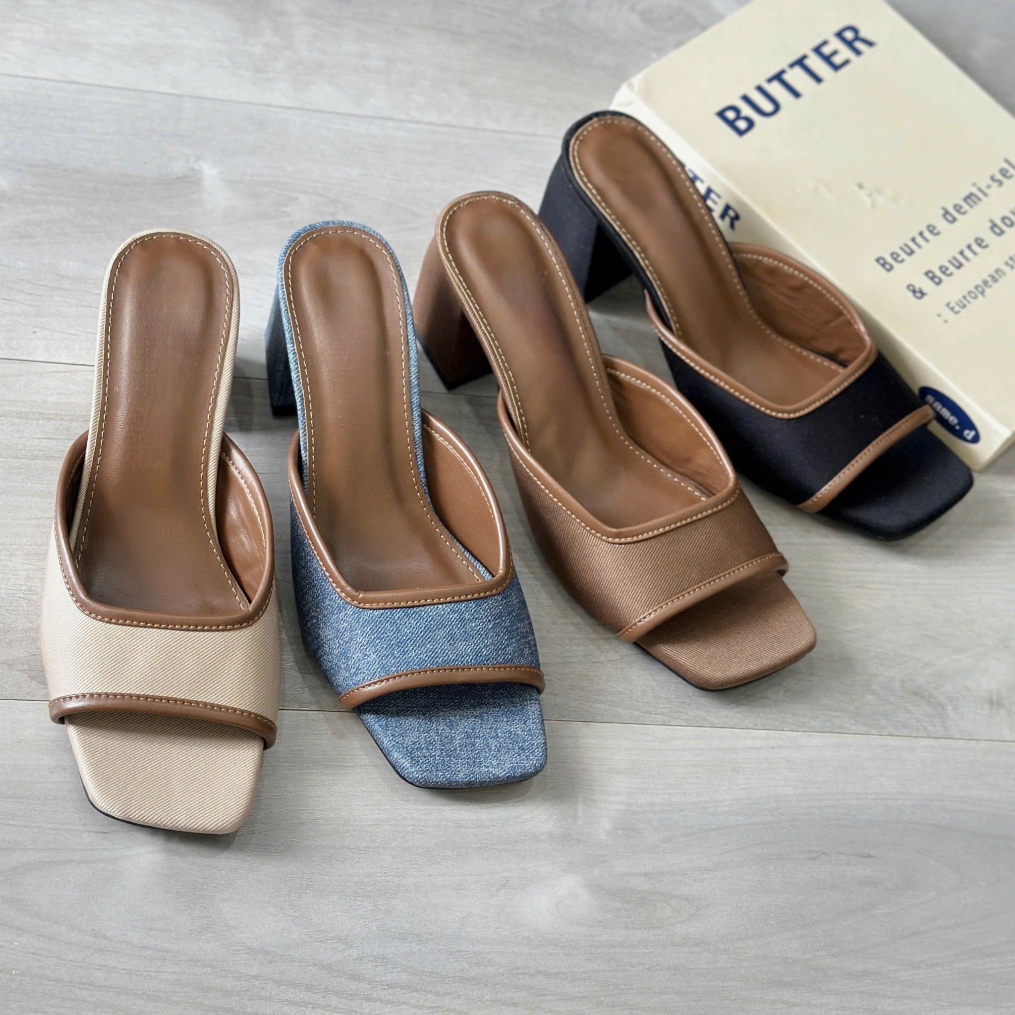 Guốc 5cm gót trụ mũi vuông quai ngang cổ vuông - MS: G5-10003