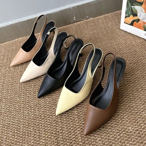  Cao gót 7cm gót vuông nhỏ mũi nhọn cổ vuông gắn nơ đôi lớn hậu thun - MS: C7-10030 