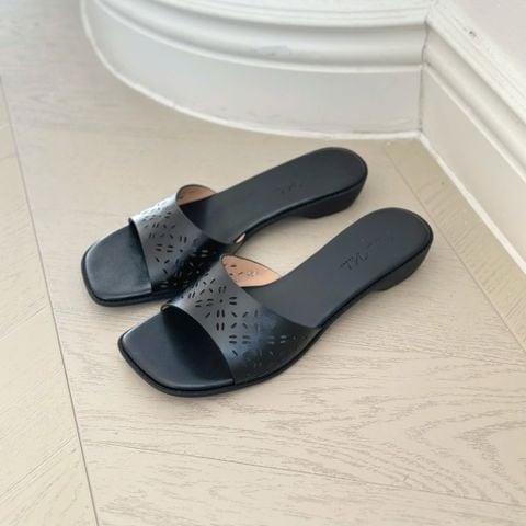  Dép 3cm đế đúc mũi vuông quai ngang lazer họa tiết - MS: D3-85003 