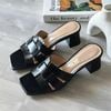 Guốc 5cm gót trụ mũi vuông 3 quai đan - MS: G5-85012