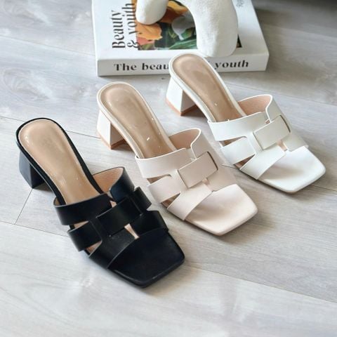  Guốc 5cm gót trụ mũi vuông 3 quai đan - MS: G5-85012 