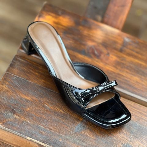  Guốc 4cm gót chữ nhật mũi vuông quai ngang khuyết giữa gắn nơ - MS: G4-22008 