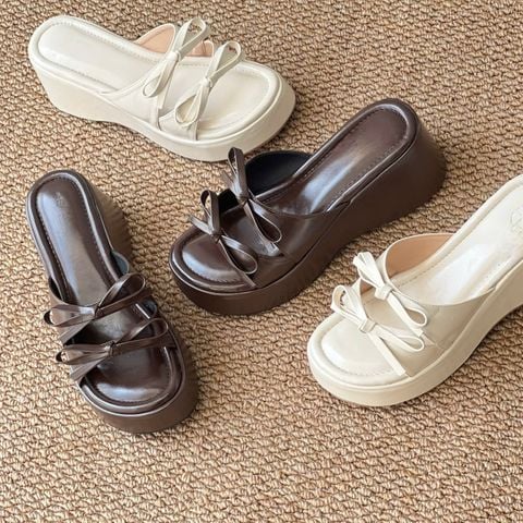  Dép 7cm mũi tròn 2 quai gắn nơ - MS: D7-84002 