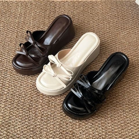  Dép 7cm mũi tròn 2 quai gắn nơ - MS: D7-84002 