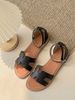 Sandal da mũi tròn quai chữ H hậu bít khóa cài - MS: SX-01090