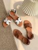 Sandal da mũi tròn quai chữ H hậu bít khóa cài - MS: SX-01090