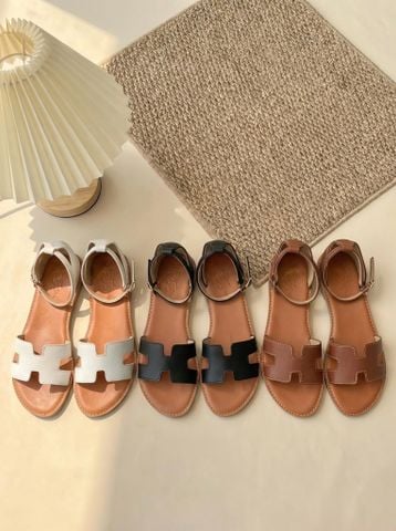  Sandal da mũi tròn quai chữ H hậu bít khóa cài - MS: SX-01090 