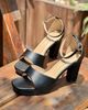 Sandal 10cm gót trụ mũi vuông quai ngang hậu bít khóa cài - MS: S10-71006