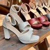 Sandal 10cm gót trụ mũi vuông quai ngang hậu bít khóa cài - MS: S10-71006