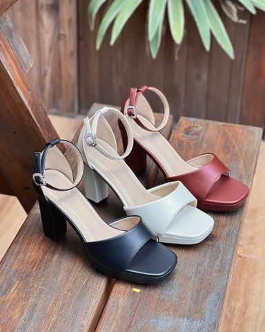  Sandal 10cm gót trụ mũi vuông quai ngang hậu bít khóa cài - MS: S10-71006 