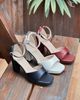 Sandal 10cm gót trụ mũi vuông quai ngang hậu bít khóa cài - MS: S10-71006
