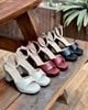 Sandal 10cm gót trụ mũi vuông quai ngang hậu bít khóa cài - MS: S10-71006