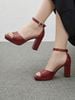 Sandal 10cm gót trụ mũi vuông quai ngang hậu bít khóa cài - MS: S10-71006