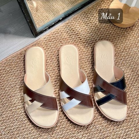  Dép xẹp mũi tròn 2 quai chéo phối màu - MS: DX-63088 
