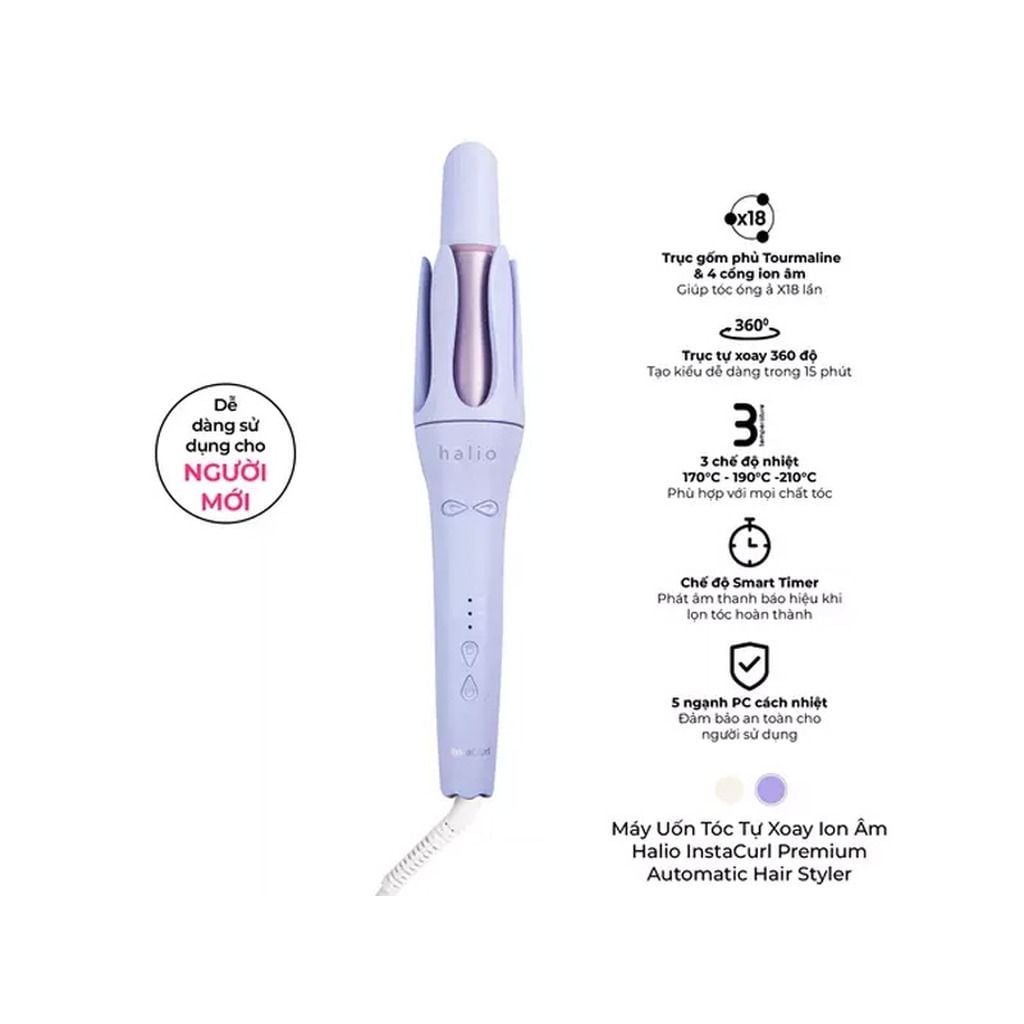 Máy uốn tóc tự xoay ion âm Halio instaCurl Premium Automatic Hair Styler Periwinkle