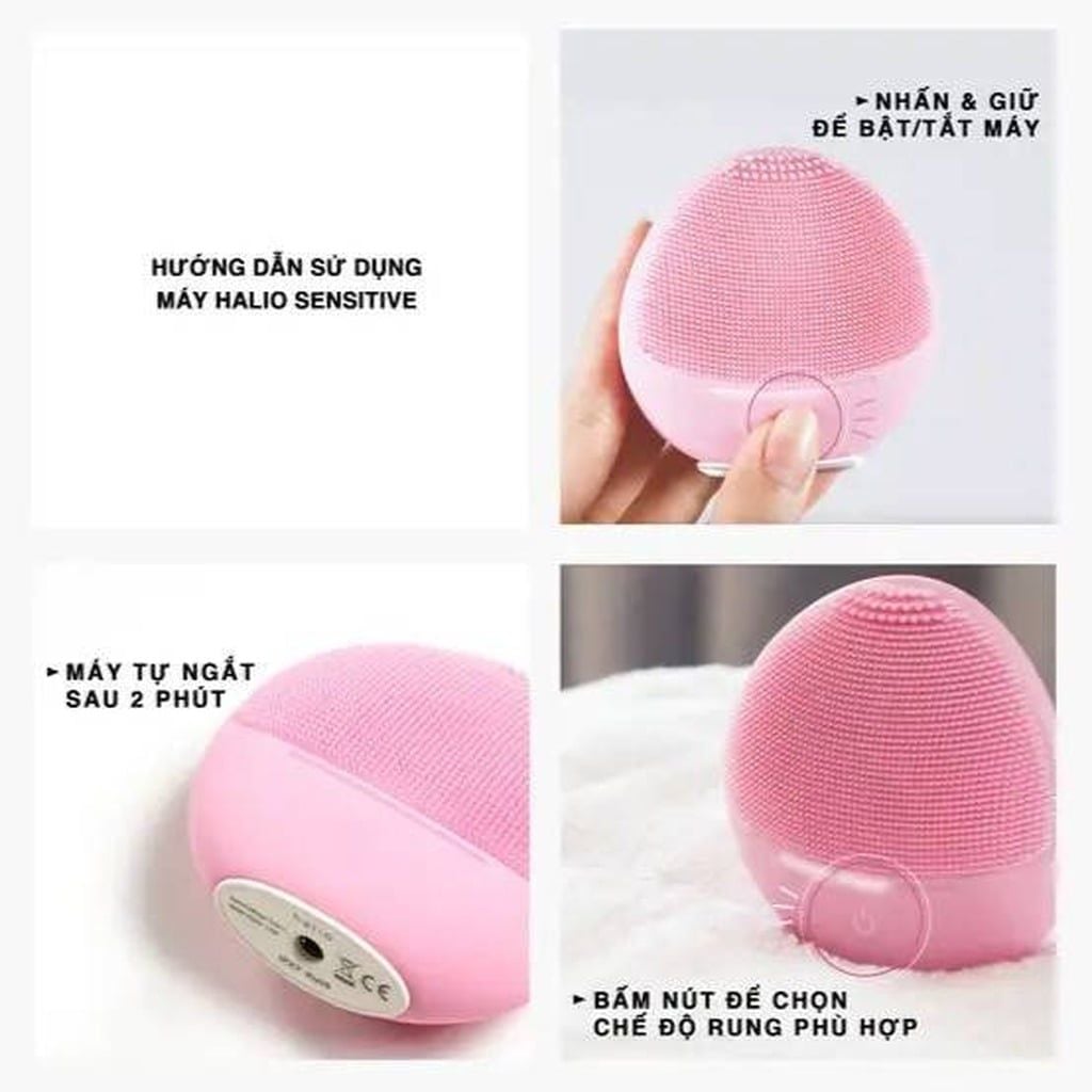 Máy rửa mặt Halio Sensitive Facial Cleansing & Massaging Device (Hồng Phấn/Tím)