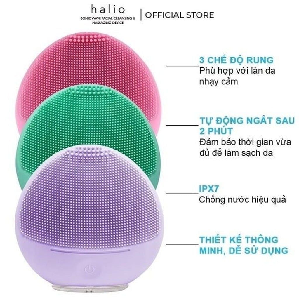 Máy rửa mặt Halio Sensitive Facial Cleansing & Massaging Device (Hồng Phấn/Tím)