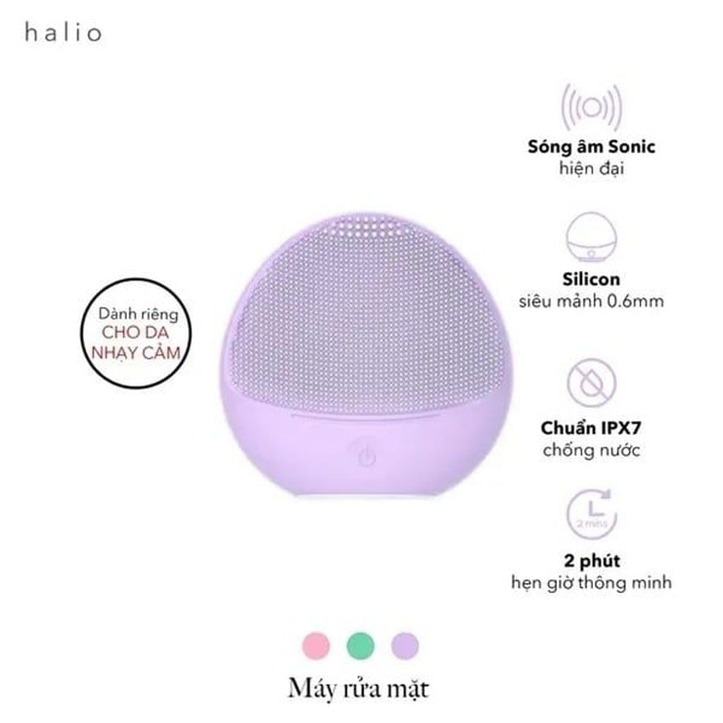 Máy rửa mặt Halio Sensitive Facial Cleansing & Massaging Device (Hồng Phấn/Tím)