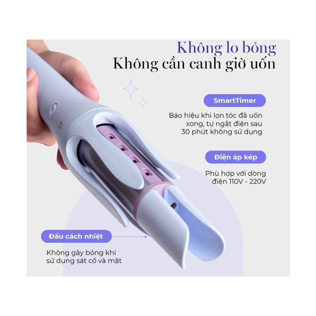 Máy uốn tóc tự xoay ion âm Halio instaCurl Premium Automatic Hair Styler Periwinkle