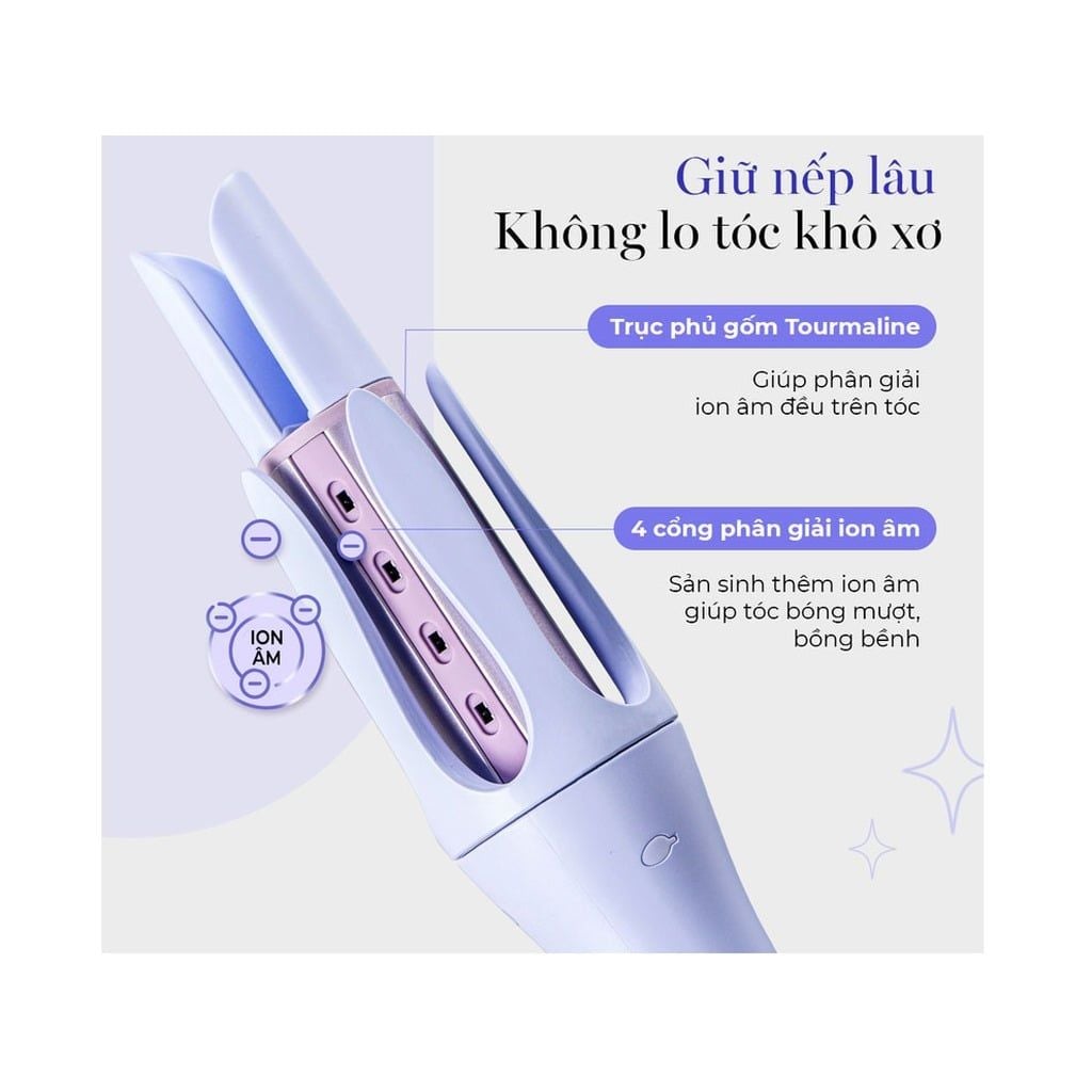 Máy uốn tóc tự xoay ion âm Halio instaCurl Premium Automatic Hair Styler Periwinkle