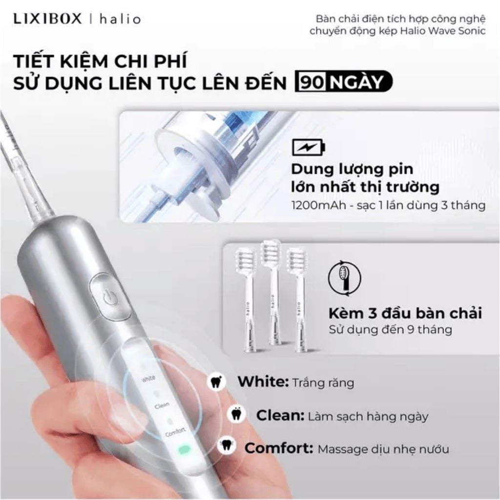 Bàn chải điện làm trắng răng Halio Sonic Whitening Toothbrush Pro ( Hồng/Xanh)