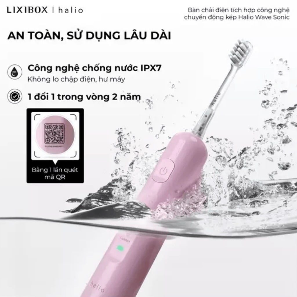 Bàn chải điện làm trắng răng Halio Sonic Whitening Toothbrush Pro ( Hồng/Xanh)