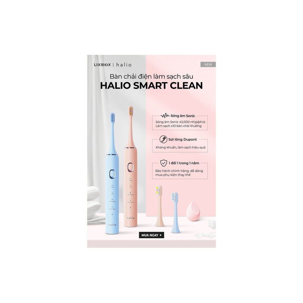 Bàn chải điện Halio Sonic SmartClean Electric Toothbrush ( Xanh/Hồng)