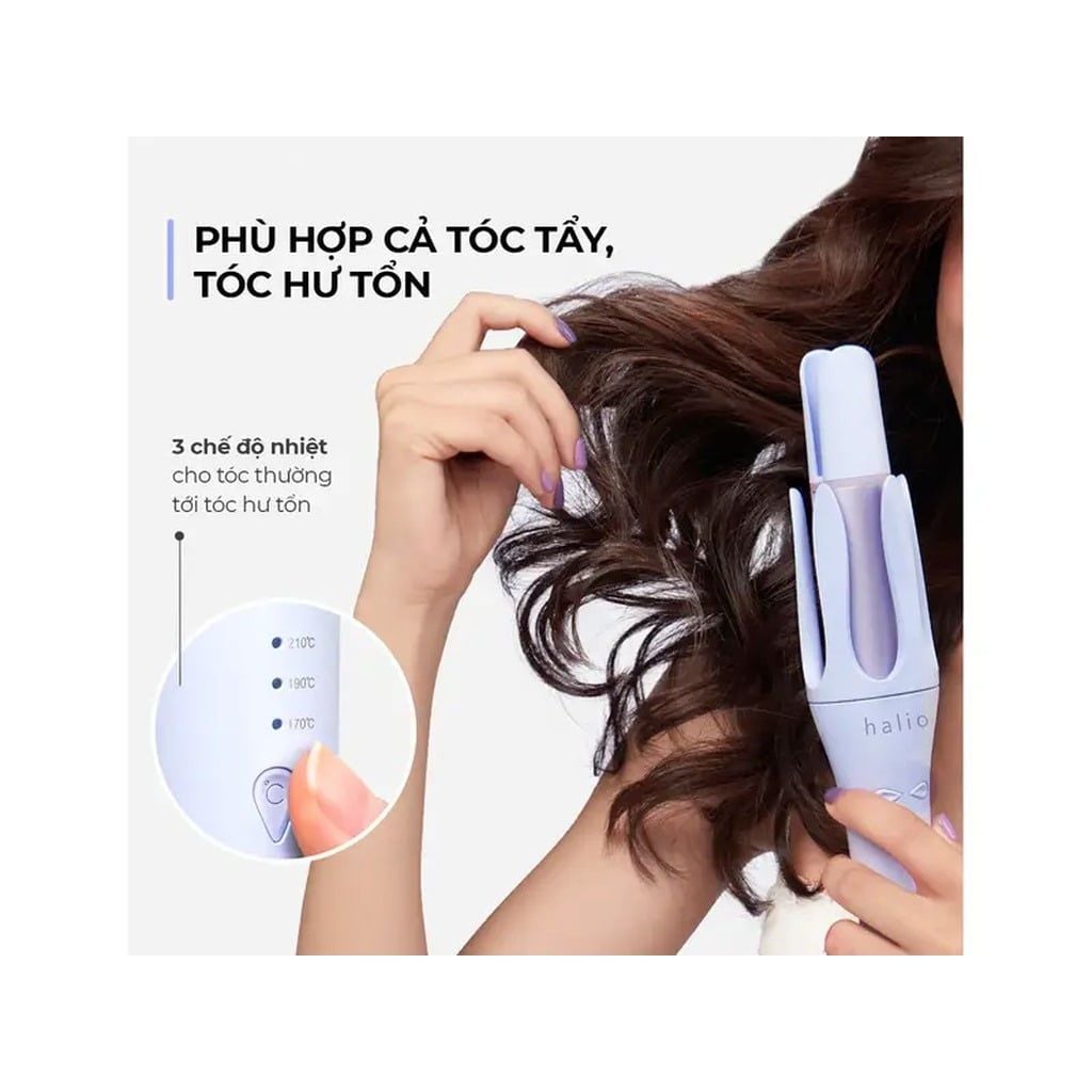 Máy uốn tóc tự xoay ion âm Halio instaCurl Premium Automatic Hair Styler Periwinkle