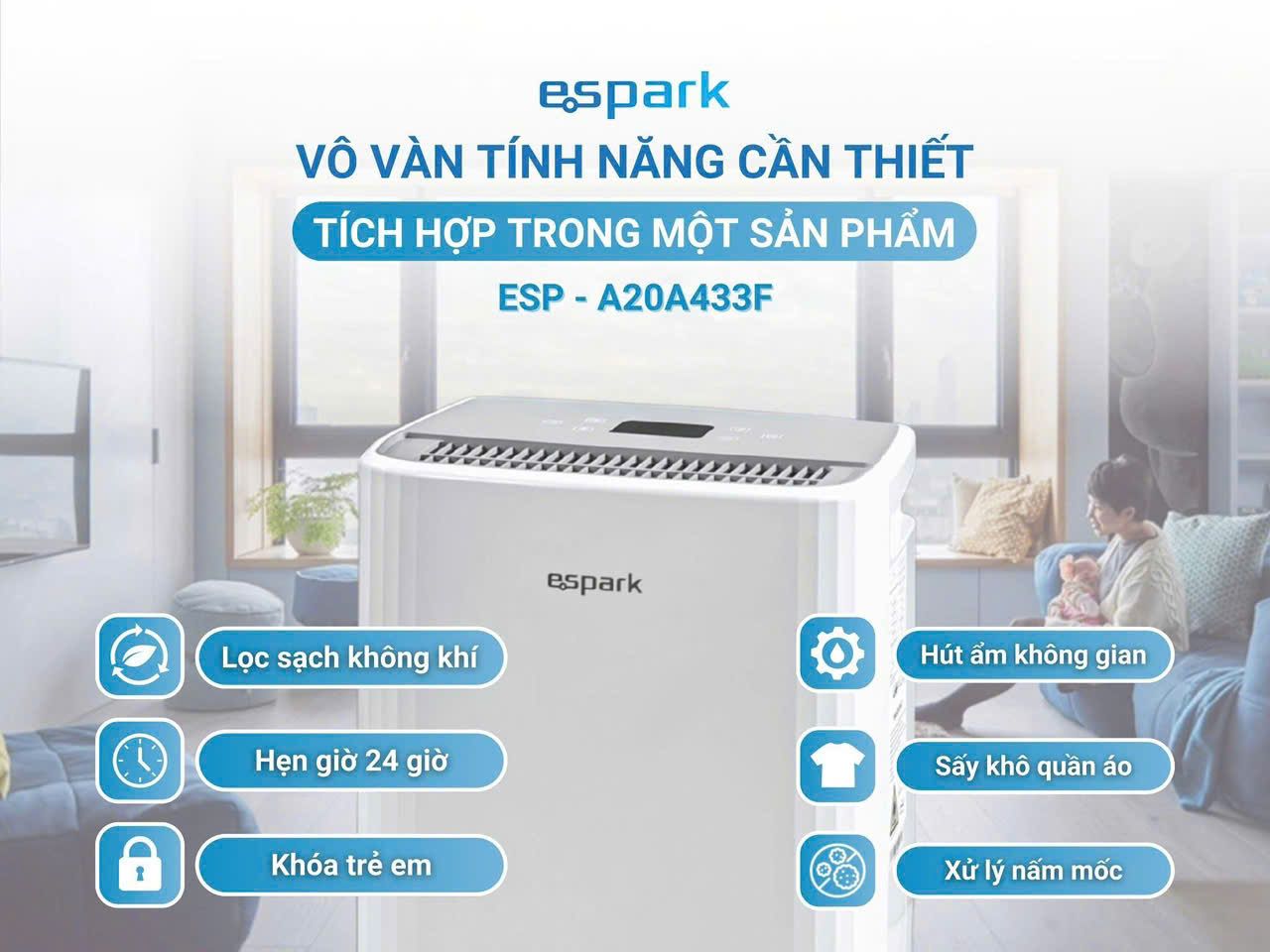 Máy hút ẩm kèm lọc không khí 20 lít Espark ESP-A20A433F