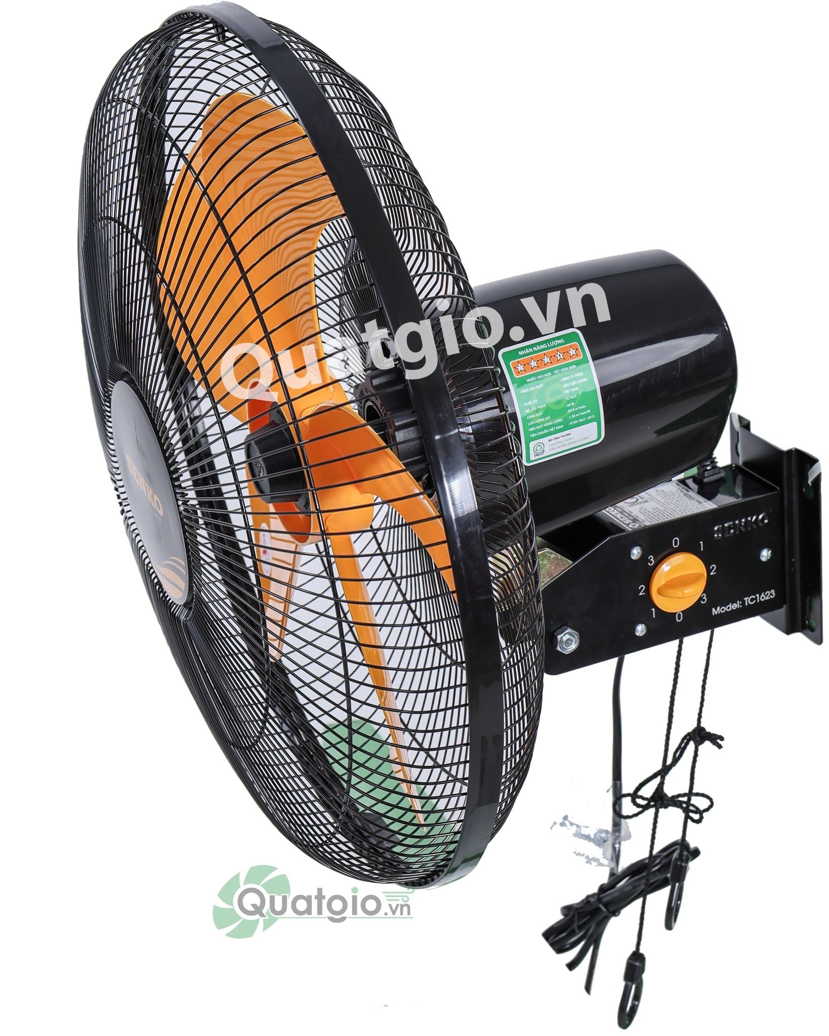 [ New 2026 ] Quạt treo Senko TC1623 - 60W - 2 Dây giật (Đen cam/Kem nâu)