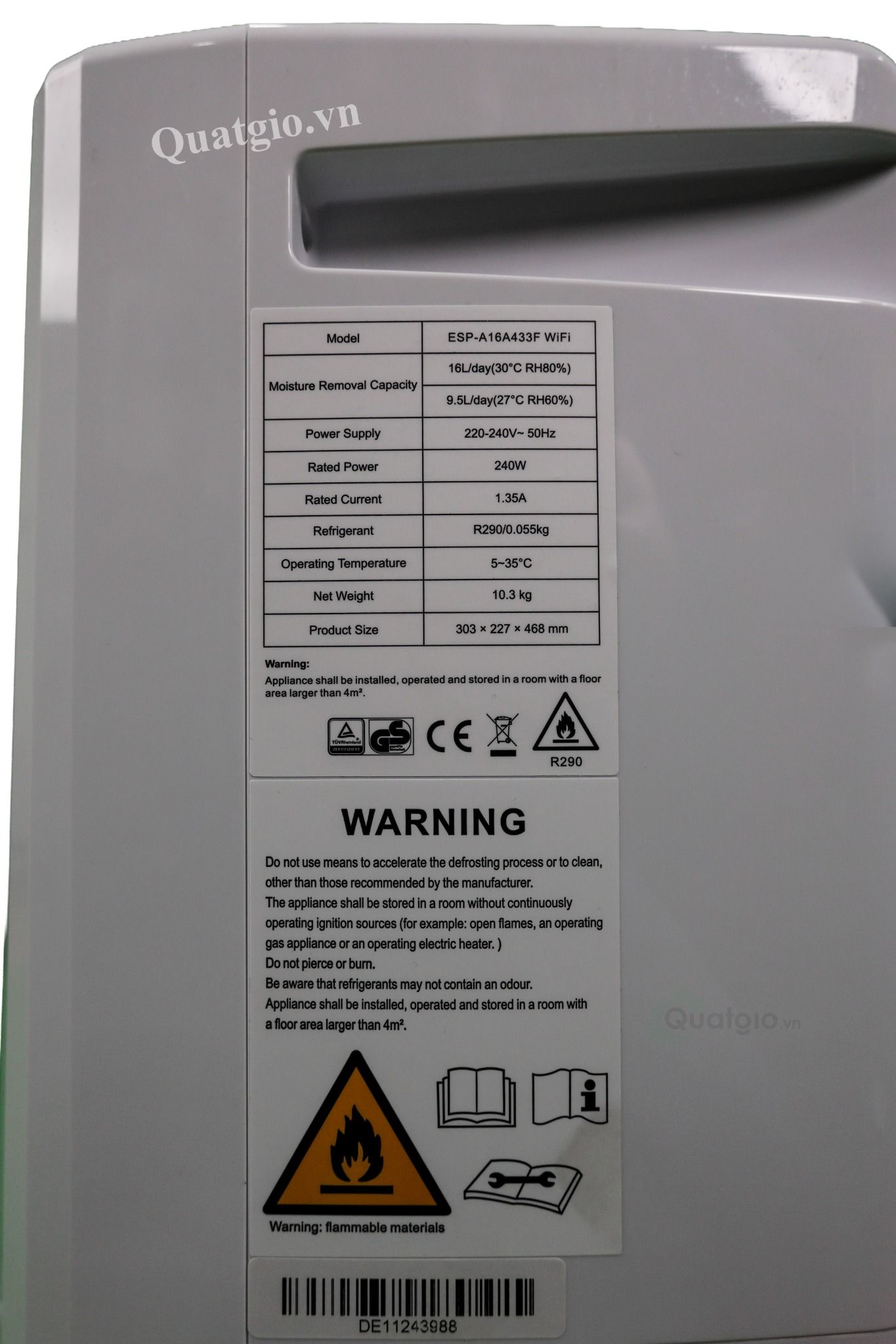 Máy hút ẩm không khí Espark ESP-A16A433F 16 lít