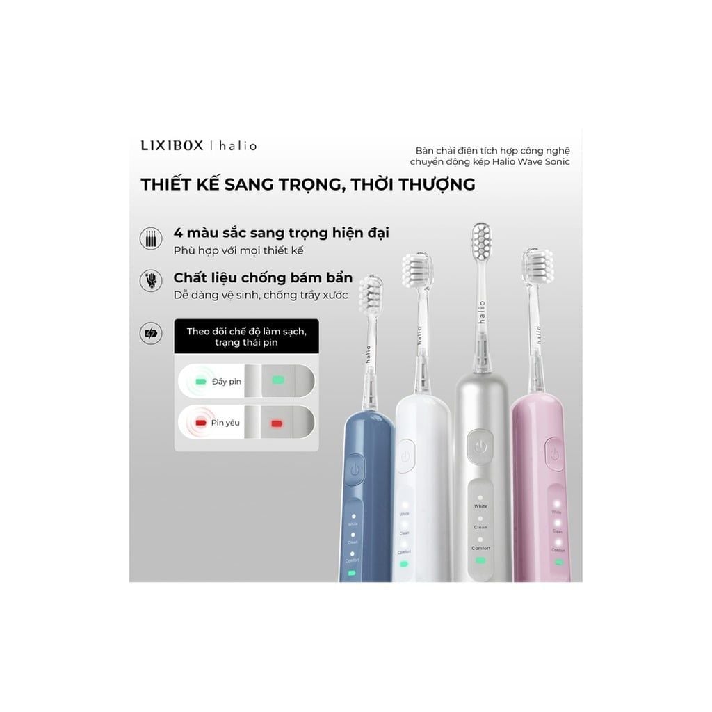 Bàn chải điện Halio Wave Sonic Electric Toothbrush (Trắng/Hồng/Xanh Lá)