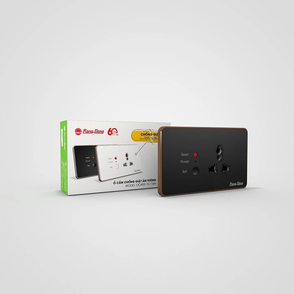 Ổ cắm chống giật âm tường Rạng Đông OCAT01 1C/16A, tối đa 3000W