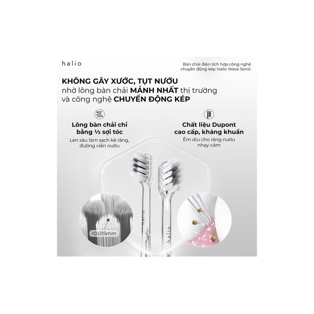 Bàn chải điện Halio Wave Sonic Electric Toothbrush (Trắng/Hồng/Xanh Lá)