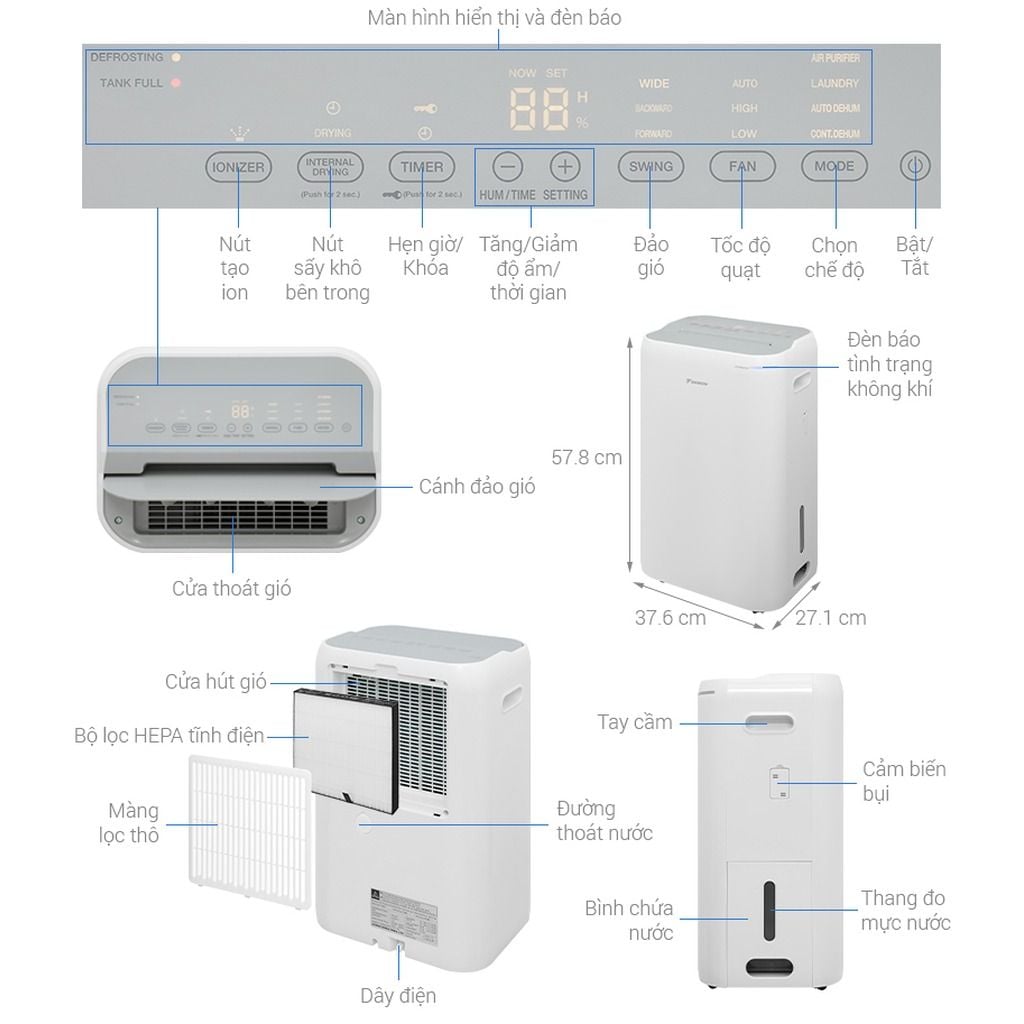 Máy Hút Ẩm Kết Hợp Lọc Không Khí Daikin JPF12AV2