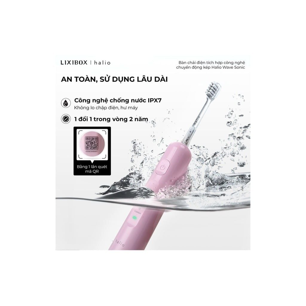Bàn chải điện Halio Wave Sonic Electric Toothbrush (Trắng/Hồng/Xanh Lá)