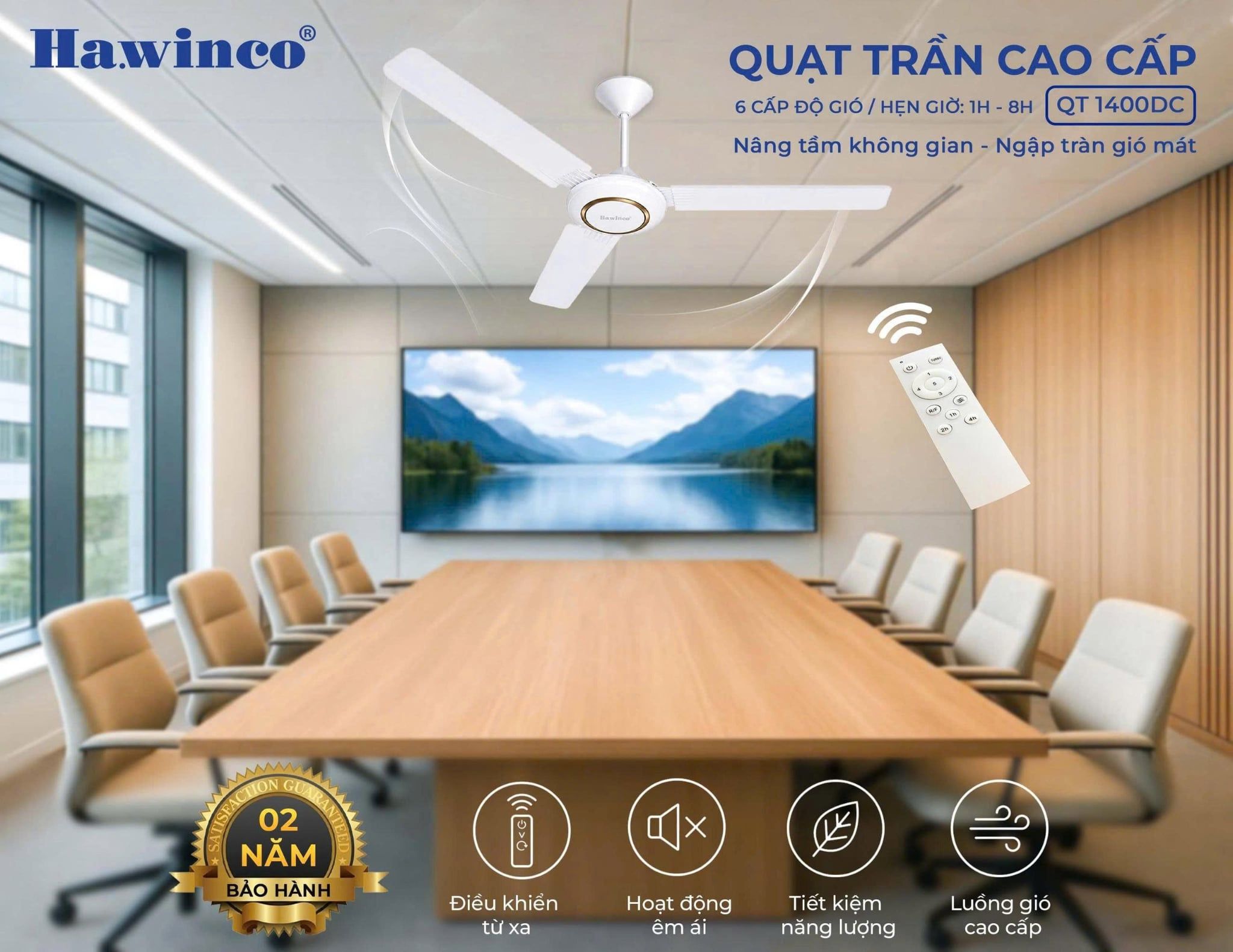Quạt Trần 3 Cánh HAWINCO QT1400DC - CÓ REMOTE, ĐỘNG CƠ DC