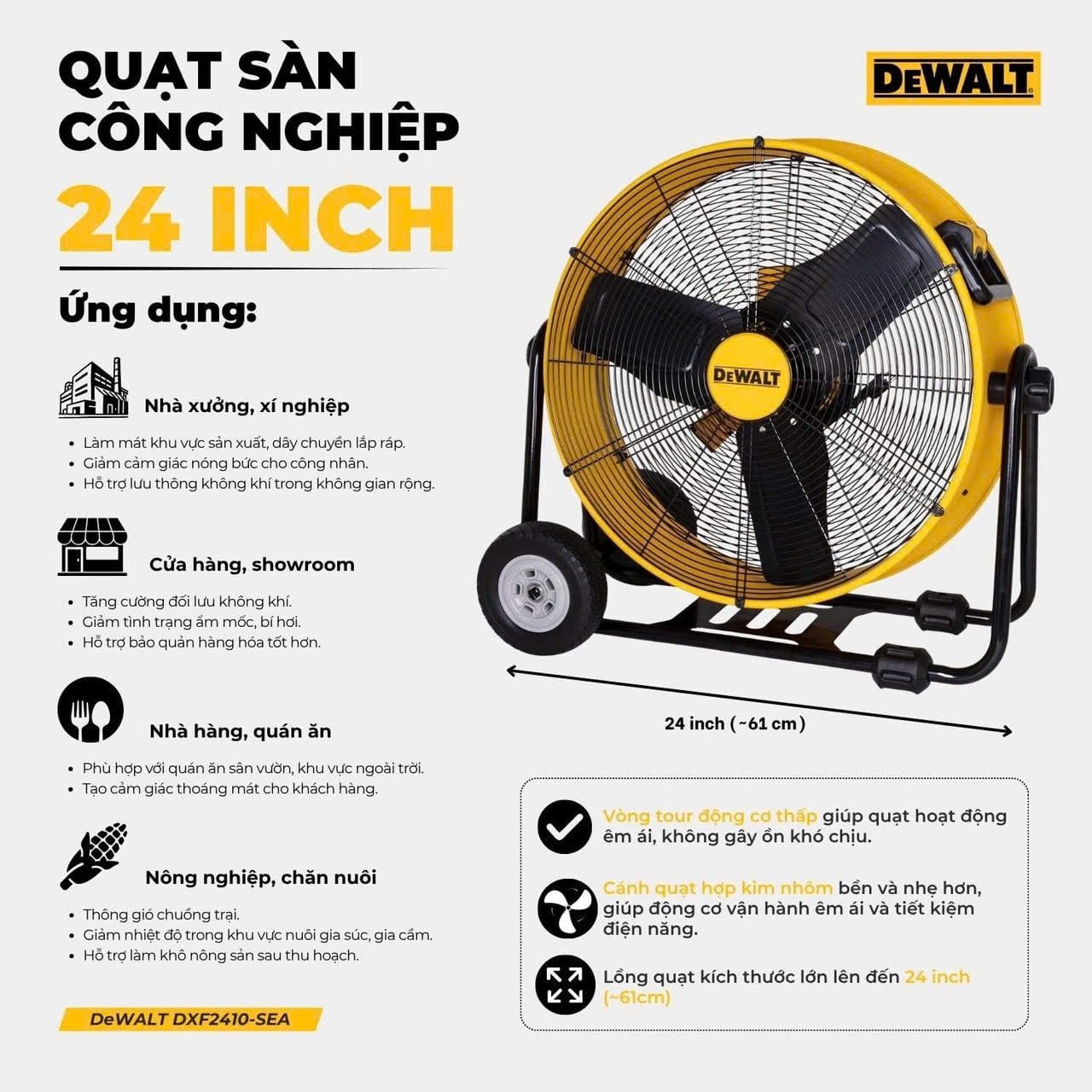 Quạt Sàn Công Nghiệp 24inch DeWALT DXF2410-SEA