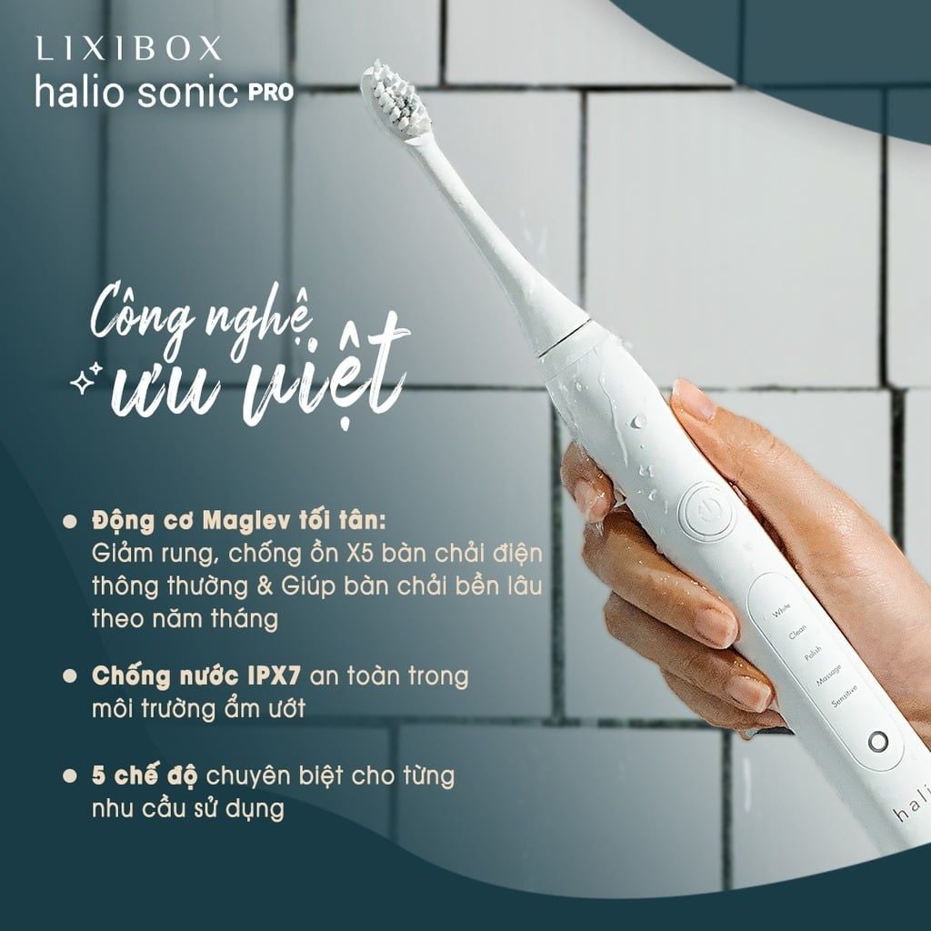 Bàn chải điện làm trắng răng Halio Sonic Whitening Toothbrush Pro ( Hồng/Xanh)